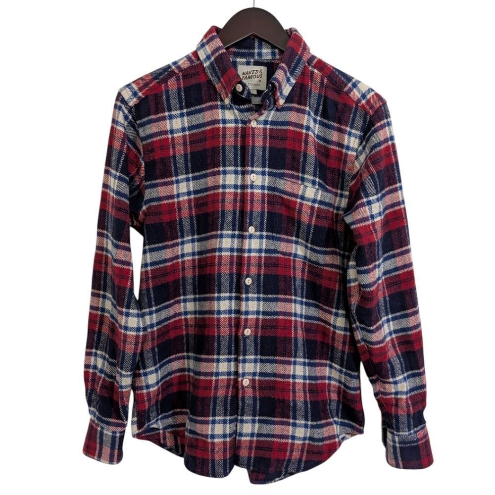 Naked & Famous Heavy Brushed Flannel Shirt - Red/Blue Plaid - Size M - Canada